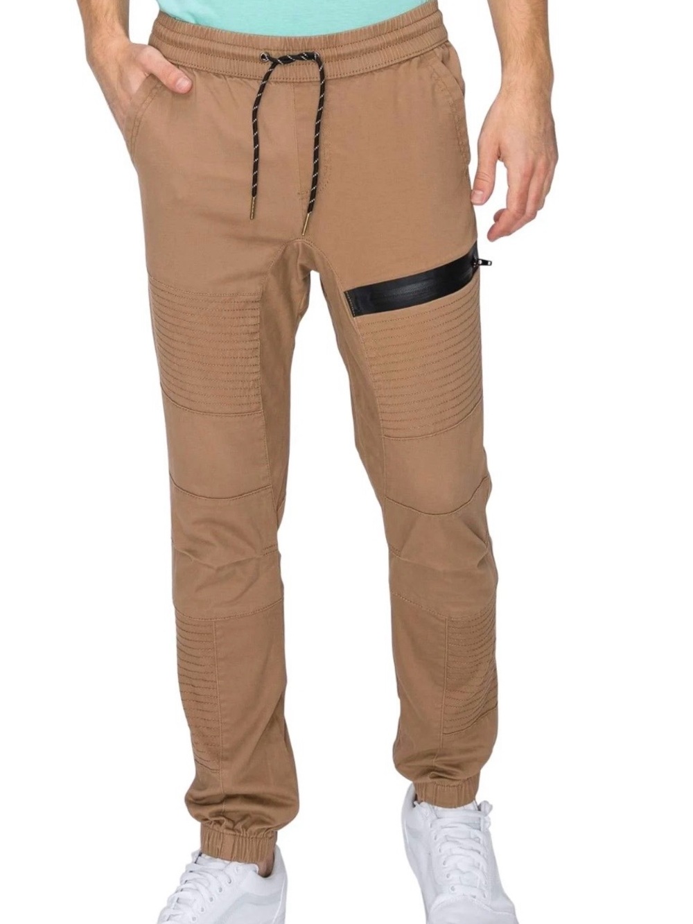 Ring of Fire Men's Tan Ribbed Jogger Pants with Zip Detail